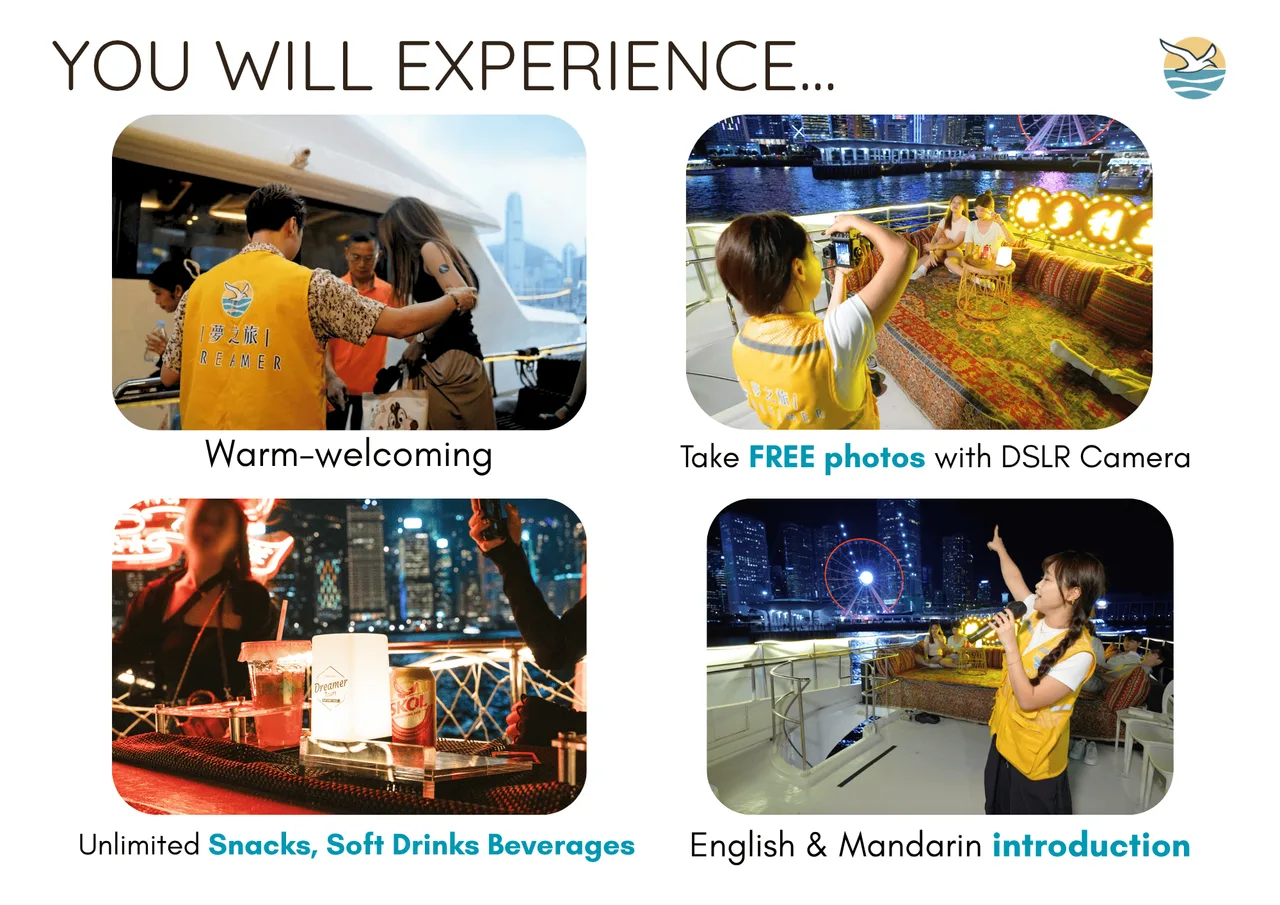 Victoria Harbour Night Cruise: Luxury Dreamer (Unlimited Snacks & Drinks + Professional Photography + Live Tour Ambassador)